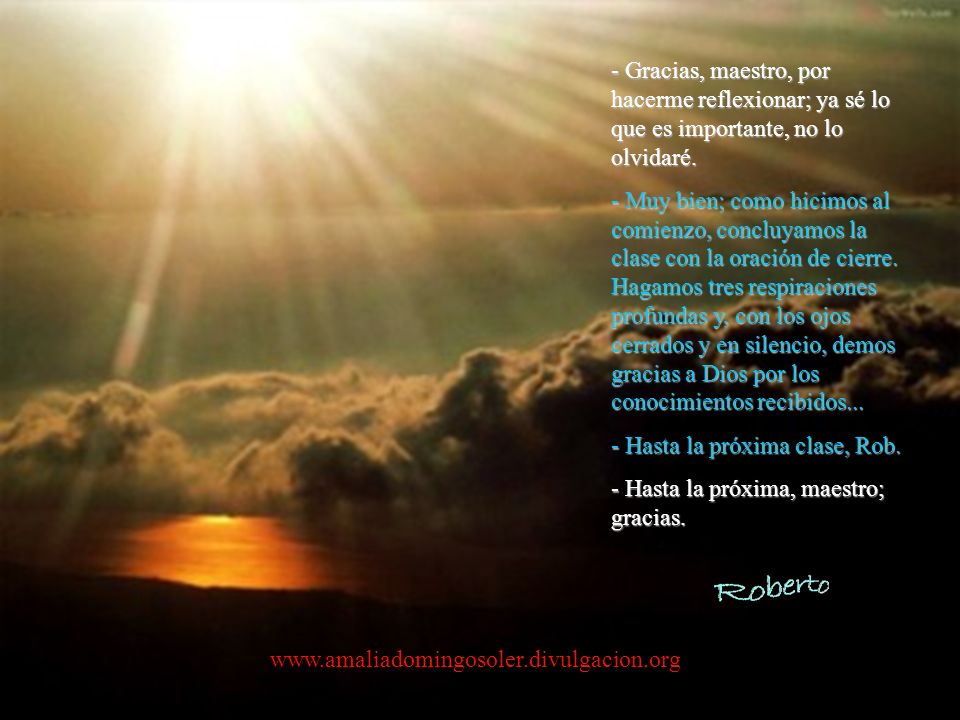 - Gracias, maestro, por hacerme reflexionar; ya sé lo que es importante, no lo olvidaré.