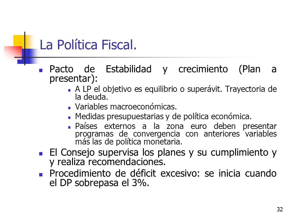 La Política Fiscal. Pacto de Estabilidad y crecimiento (Plan a presentar): A LP el objetivo es equilibrio o superávit. Trayectoria de la deuda.