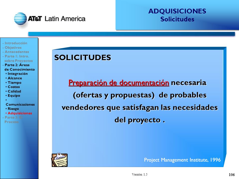 ADQUISICIONES Solicitudes. - Introducción. - Objetivos. - Antecedentes. - Parte 1: Intro. sobre Proyectos.