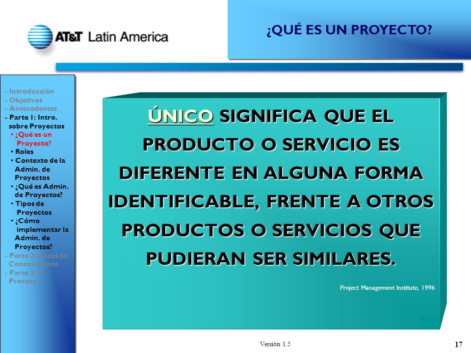 ¿QUÉ ES UN PROYECTO - Introducción. - Objetivos. - Antecedentes. - Parte 1: Intro. sobre Proyectos.