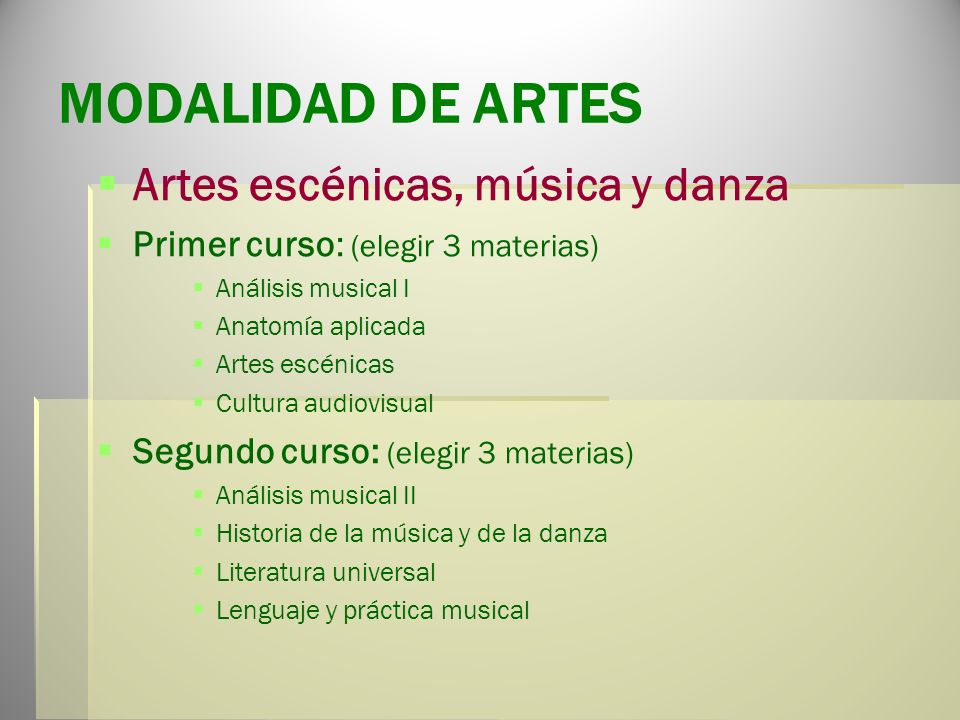 MODALIDAD DE ARTES Artes escénicas, música y danza