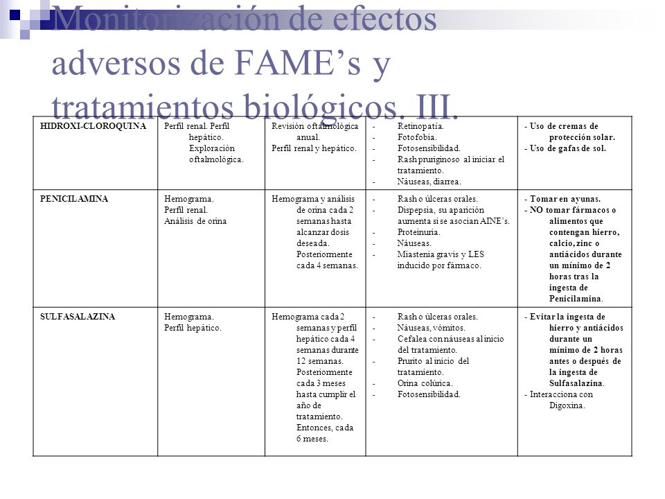 Monitorización de efectos adversos de FAME’s y tratamientos biológicos