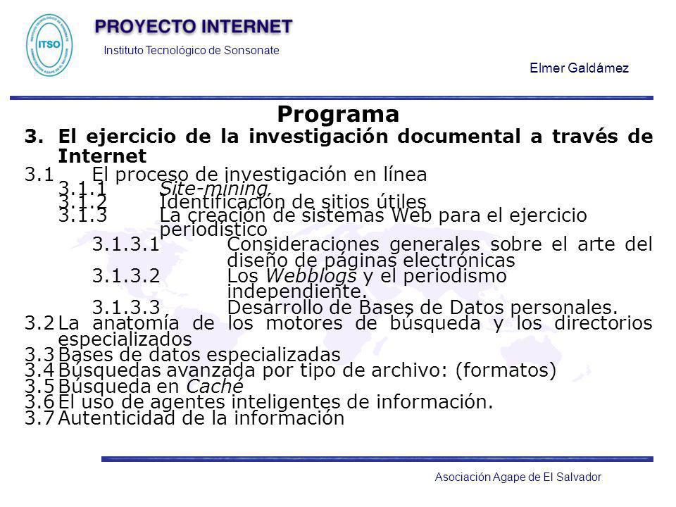 Programa 3. El ejercicio de la investigación documental a través de Internet. 3.1 El proceso de investigación en línea.