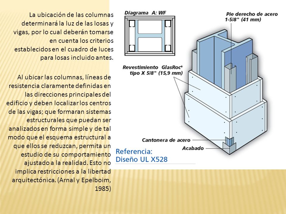 La ubicación de las columnas determinará la luz de las losas y vigas, por lo cual deberán tomarse en cuenta los criterios establecidos en el cuadro de luces para losas incluido antes.