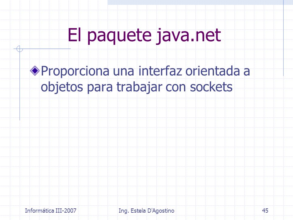 El paquete java.net Proporciona una interfaz orientada a objetos para trabajar con sockets. Informática III