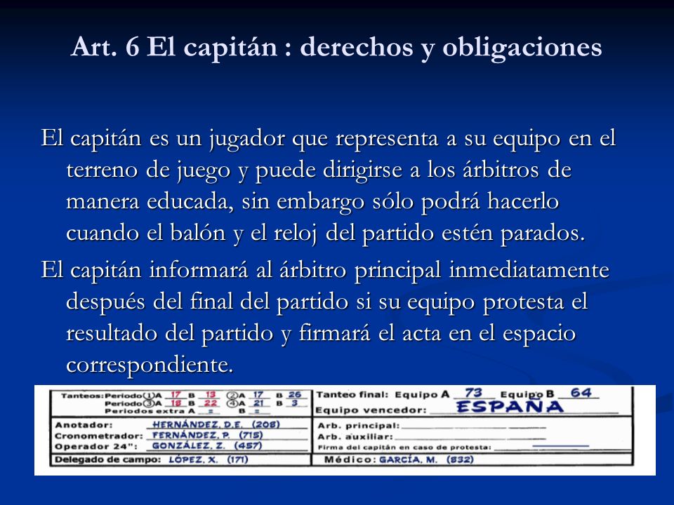 Art. 6 El capitán : derechos y obligaciones