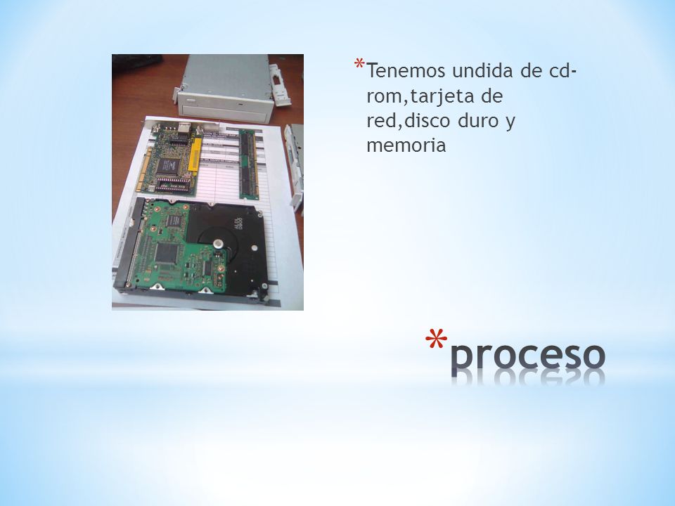 Tenemos undida de cd- rom,tarjeta de red,disco duro y memoria