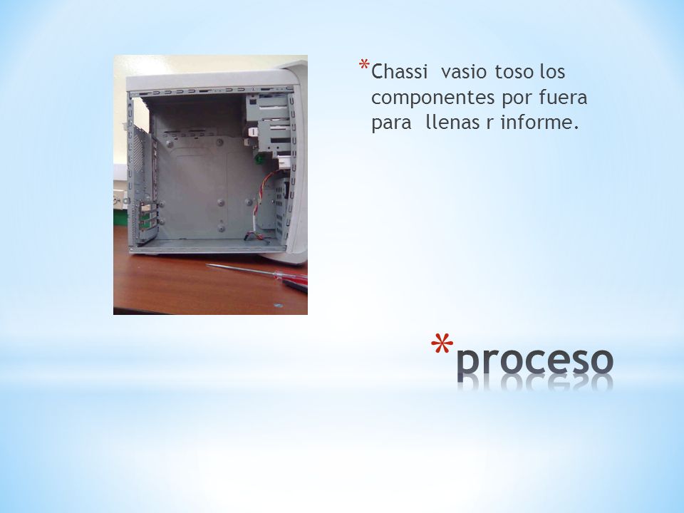 Chassi vasio toso los componentes por fuera para llenas r informe.