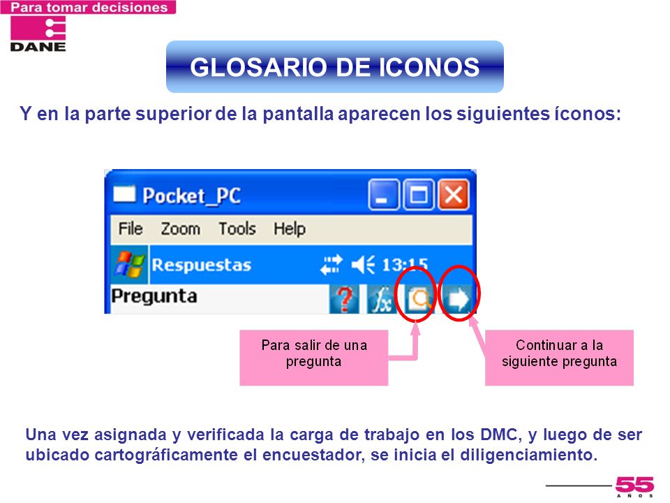 GLOSARIO DE ICONOS Y en la parte superior de la pantalla aparecen los siguientes íconos: