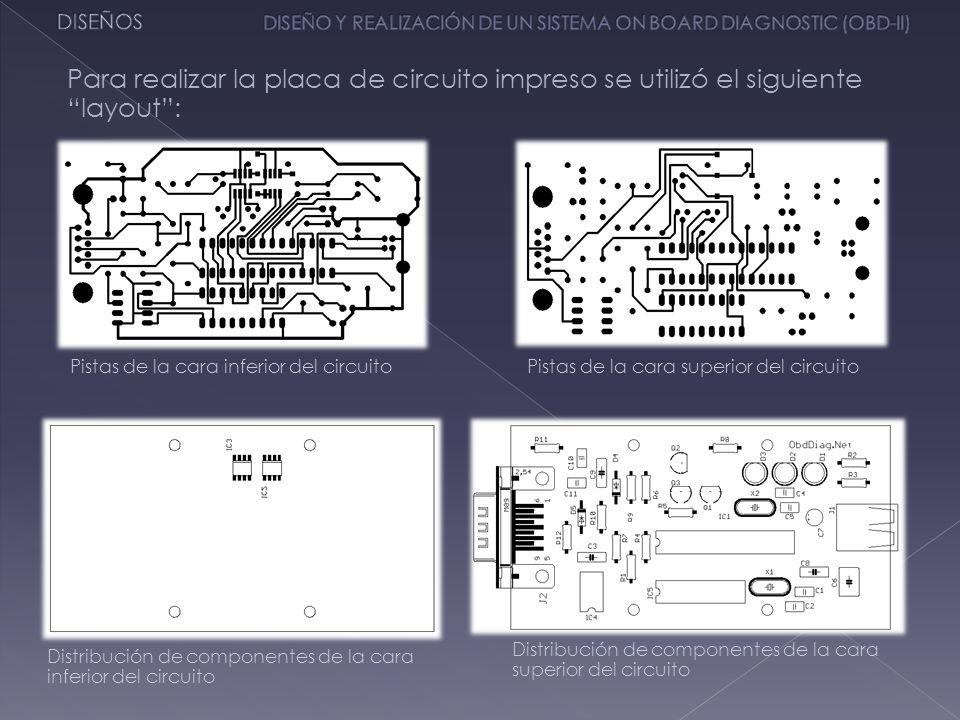 DISEÑOS DISEÑO Y REALIZACIÓN DE UN SISTEMA ON BOARD DIAGNOSTIC (OBD-II) Para realizar la placa de circuito impreso se utilizó el siguiente layout :