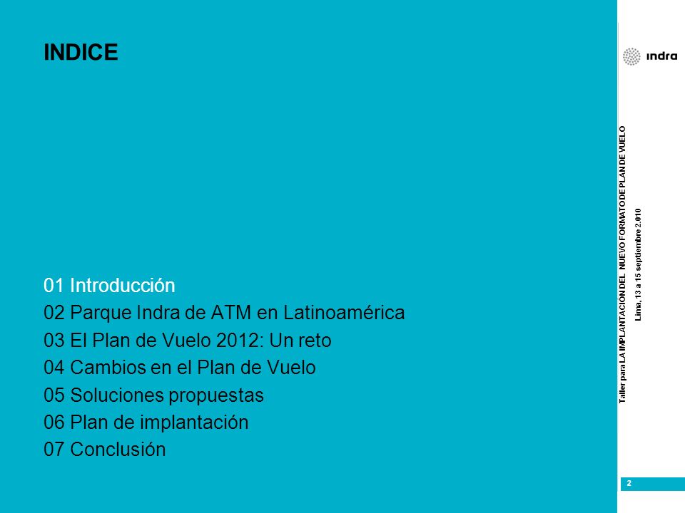 INDICE 01 Introducción 02 Parque Indra de ATM en Latinoamérica