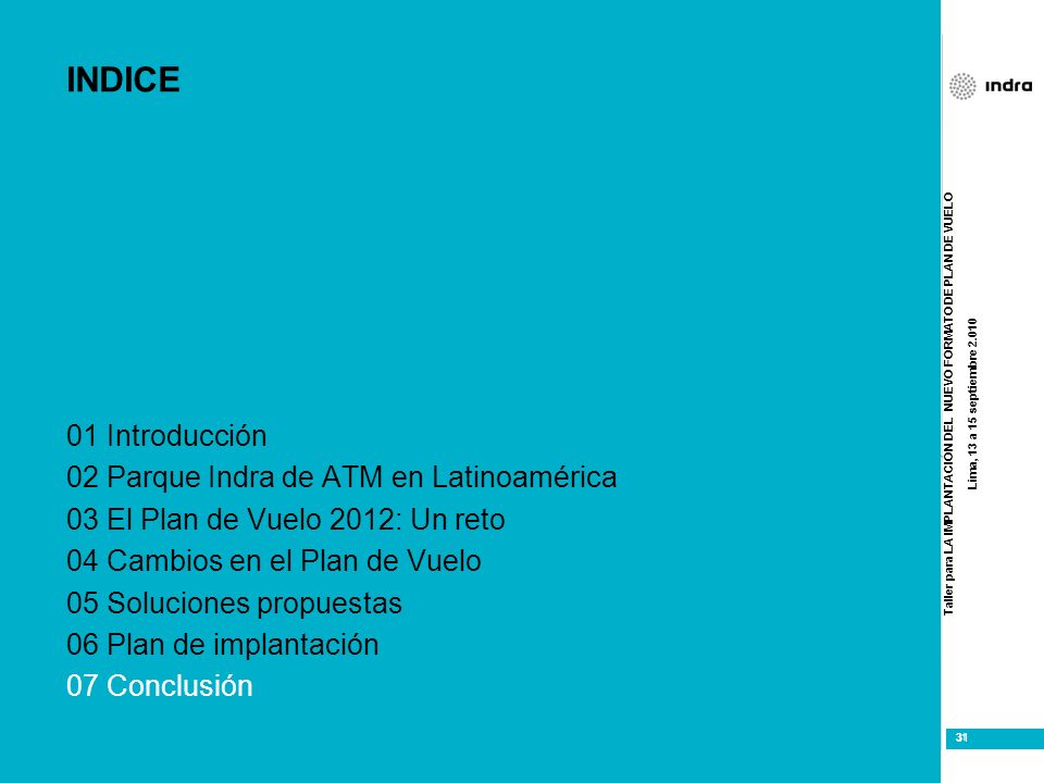 INDICE 01 Introducción 02 Parque Indra de ATM en Latinoamérica