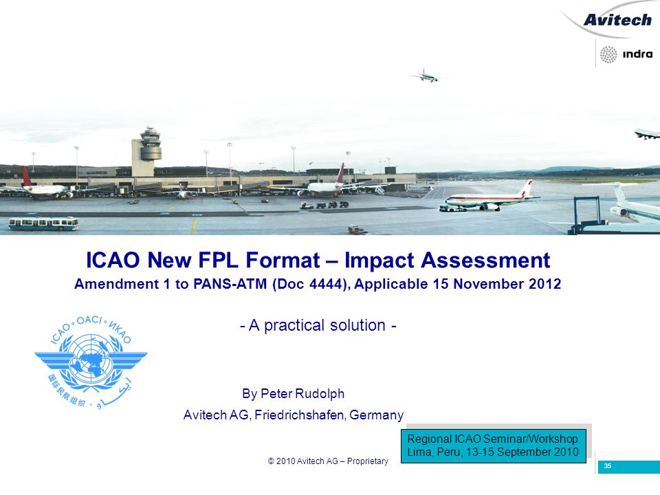 ICAO New FPL Format – Impact Assessment Amendment 1 to PANS-ATM (Doc 4444), Applicable 15 November A practical solution -