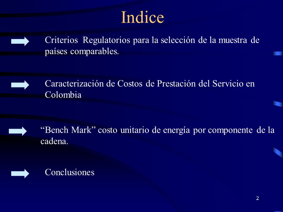 Indice Criterios Regulatorios para la selección de la muestra de países comparables.
