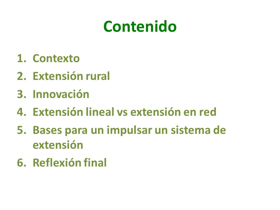 Contenido Contexto Extensión rural Innovación