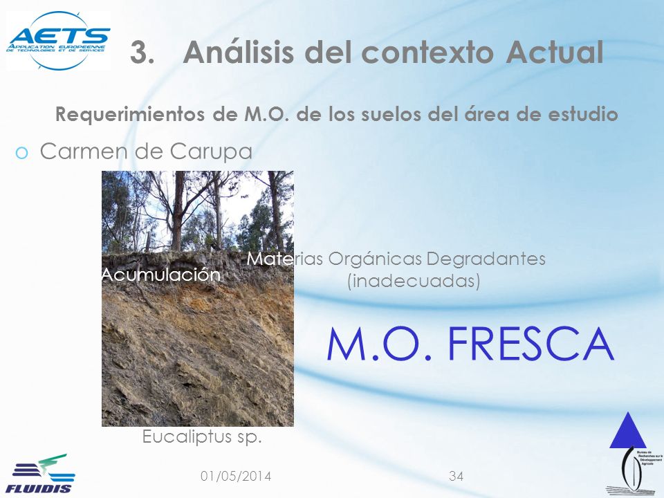 Requerimientos de M.O. de los suelos del área de estudio