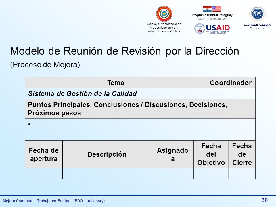 Modelo de Reunión de Revisión por la Dirección (Proceso de Mejora)