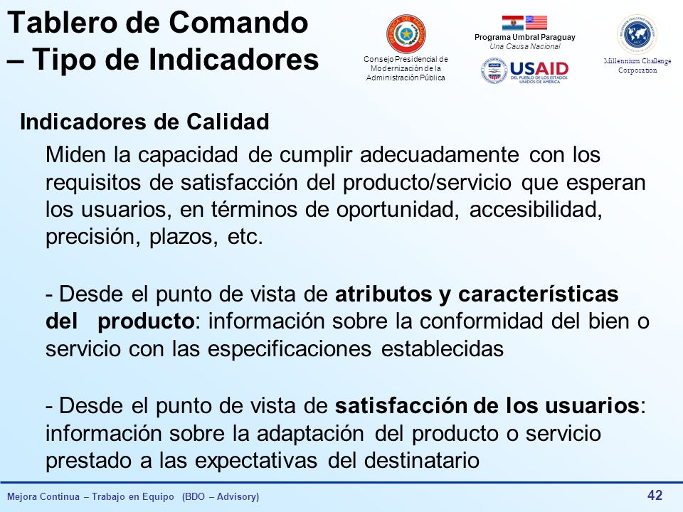 Tablero de Comando – Tipo de Indicadores