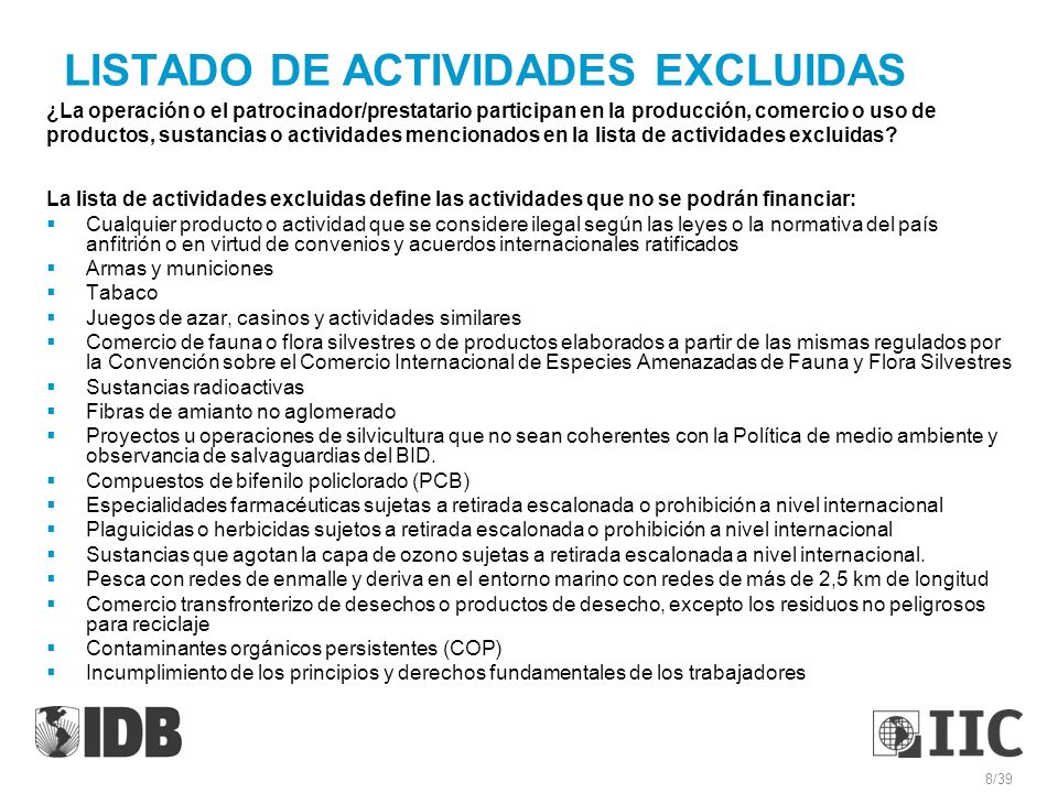 LISTADO DE ACTIVIDADES EXCLUIDAS