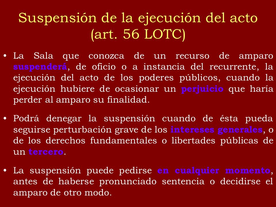 Suspensión de la ejecución del acto (art. 56 LOTC)