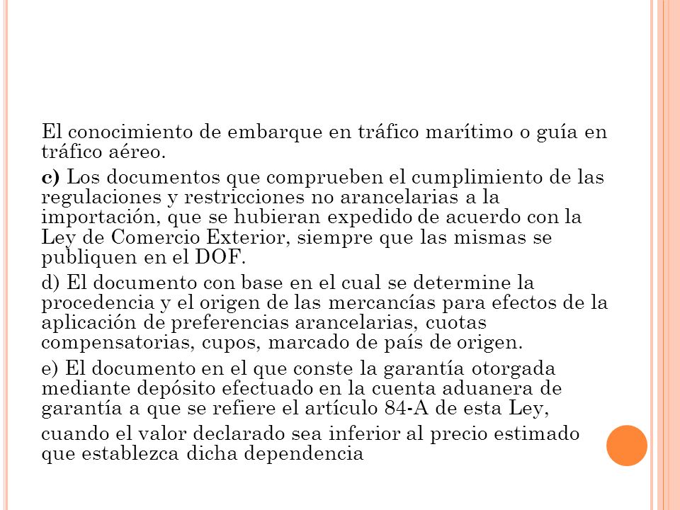 El conocimiento de embarque en tráfico marítimo o guía en tráfico aéreo.