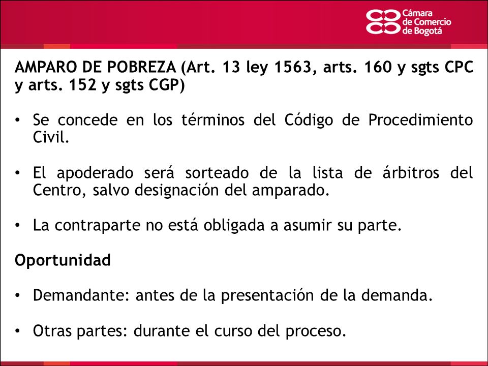 AMPARO DE POBREZA (Art. 13 ley 1563, arts. 160 y sgts CPC y arts