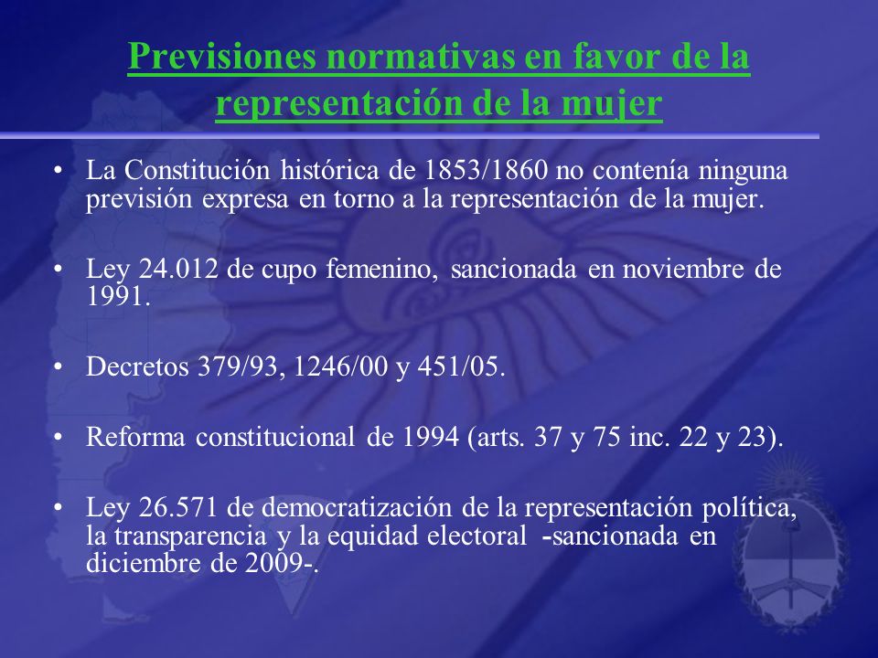 Previsiones normativas en favor de la representación de la mujer