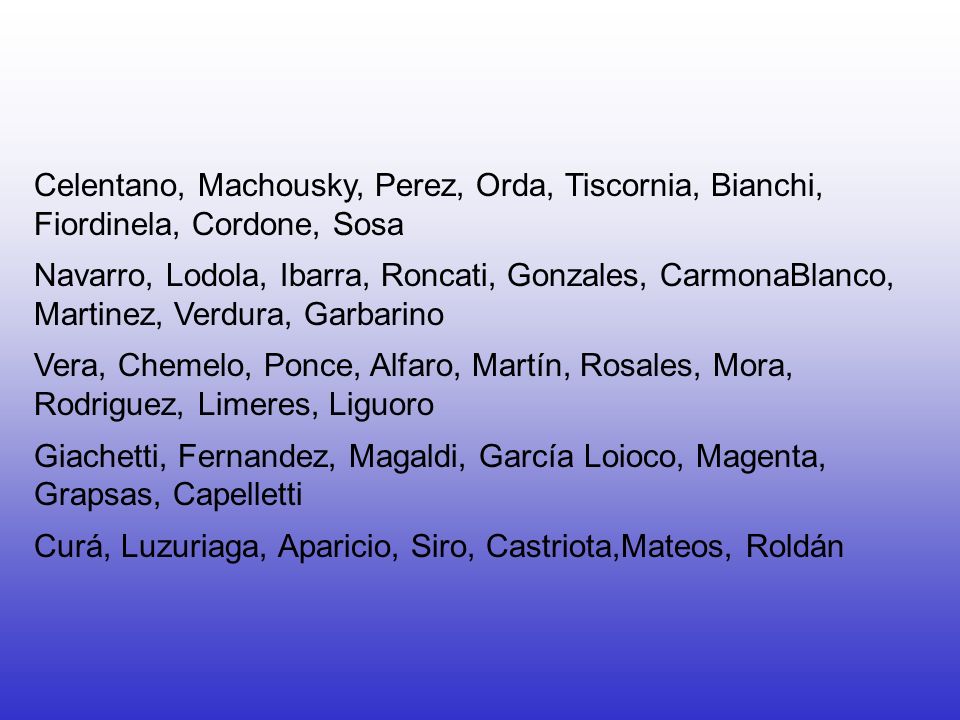 Celentano, Machousky, Perez, Orda, Tiscornia, Bianchi, Fiordinela, Cordone, Sosa