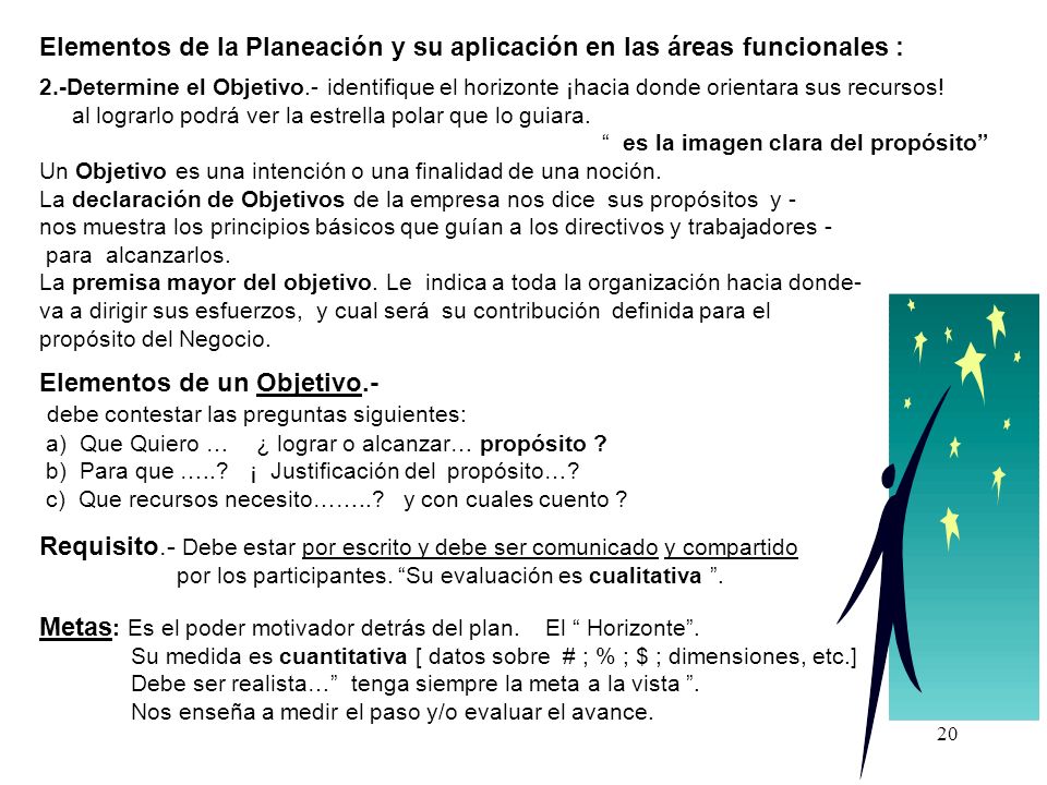 Elementos de la Planeación y su aplicación en las áreas funcionales :