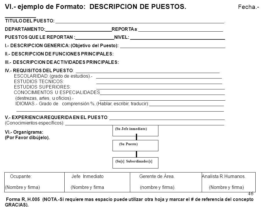 VI.- ejemplo de Formato: DESCRIPCION DE PUESTOS. Fecha.-_________