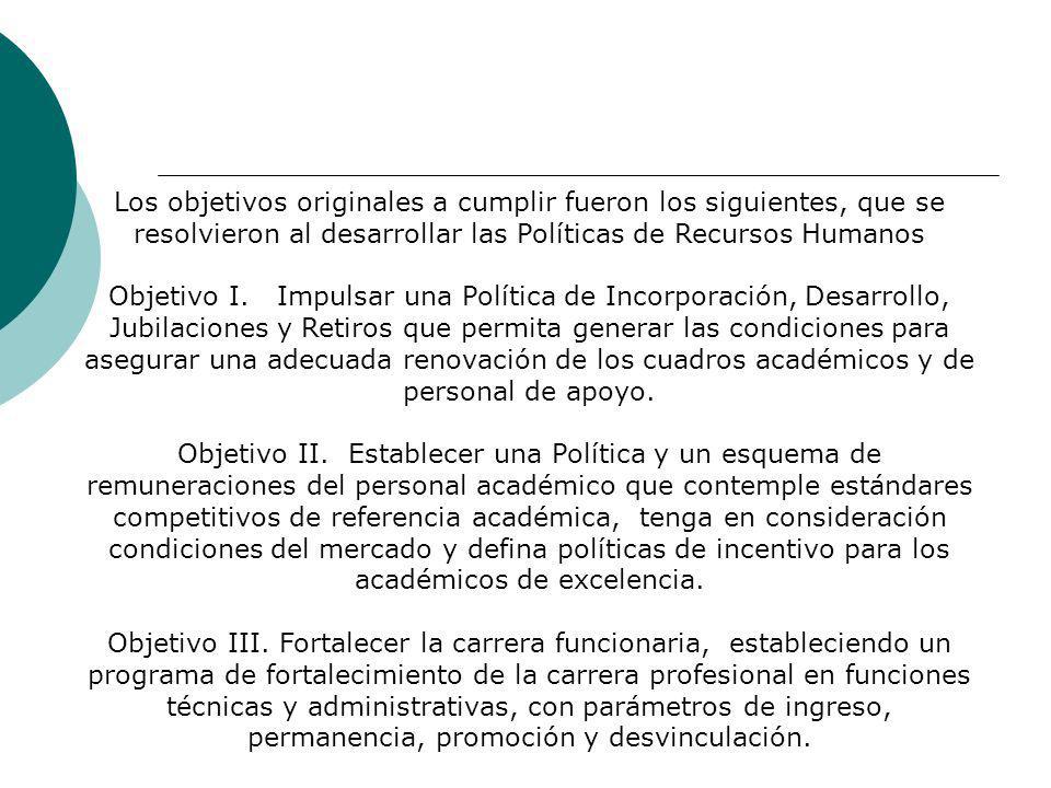 Los objetivos originales a cumplir fueron los siguientes, que se resolvieron al desarrollar las Políticas de Recursos Humanos