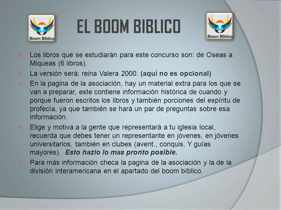EL BOOM BIBLICO Los libros que se estudiarán para este concurso son: de Oseas a Miqueas (6 libros).