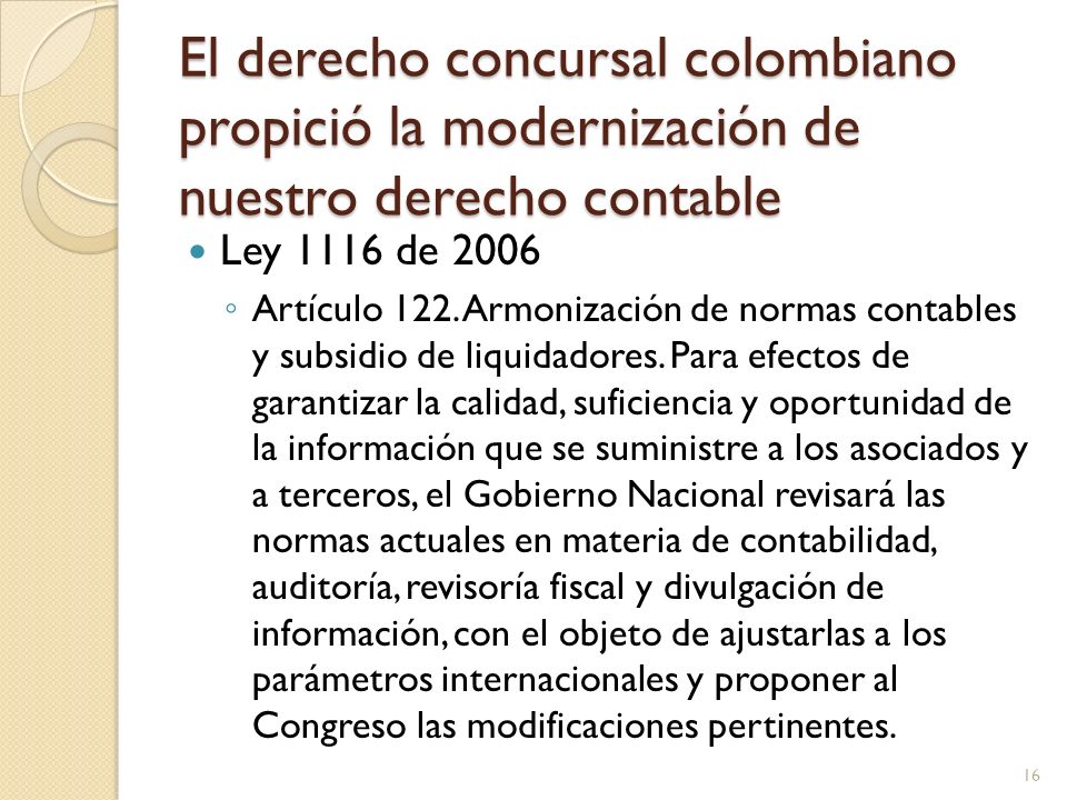 El derecho concursal colombiano propició la modernización de nuestro derecho contable