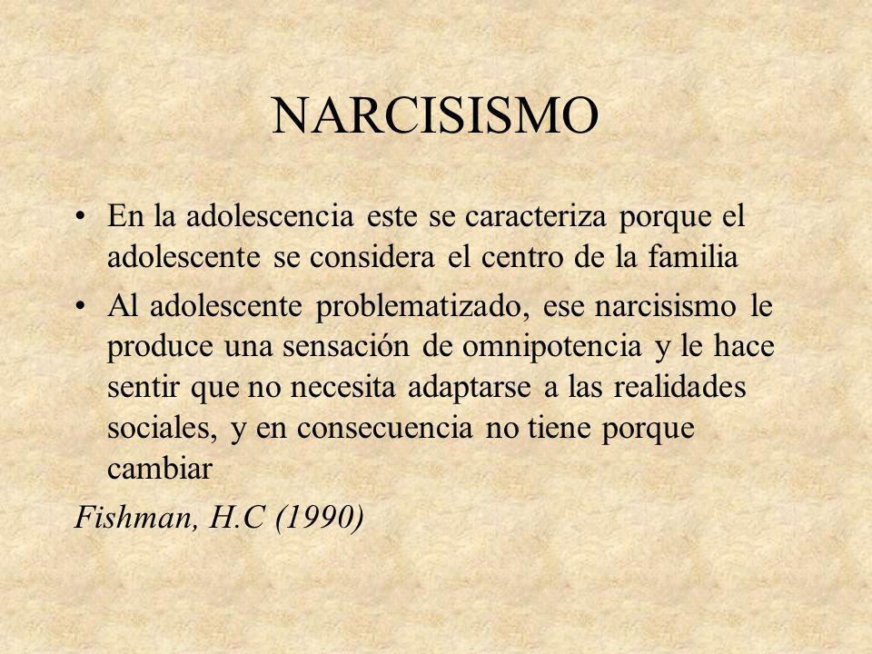 NARCISISMO En la adolescencia este se caracteriza porque el adolescente se considera el centro de la familia.
