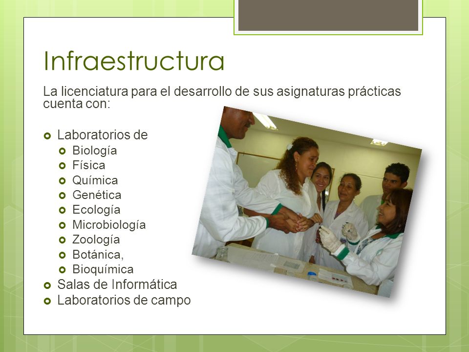 Infraestructura La licenciatura para el desarrollo de sus asignaturas prácticas cuenta con: Laboratorios de.