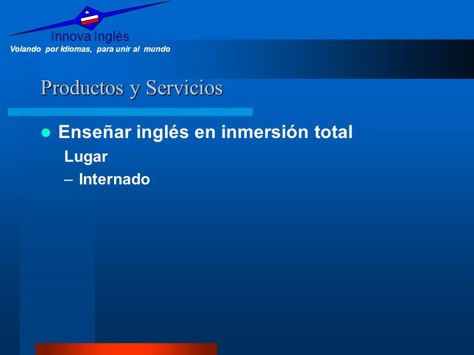 Productos y Servicios Enseñar inglés en inmersión total Lugar