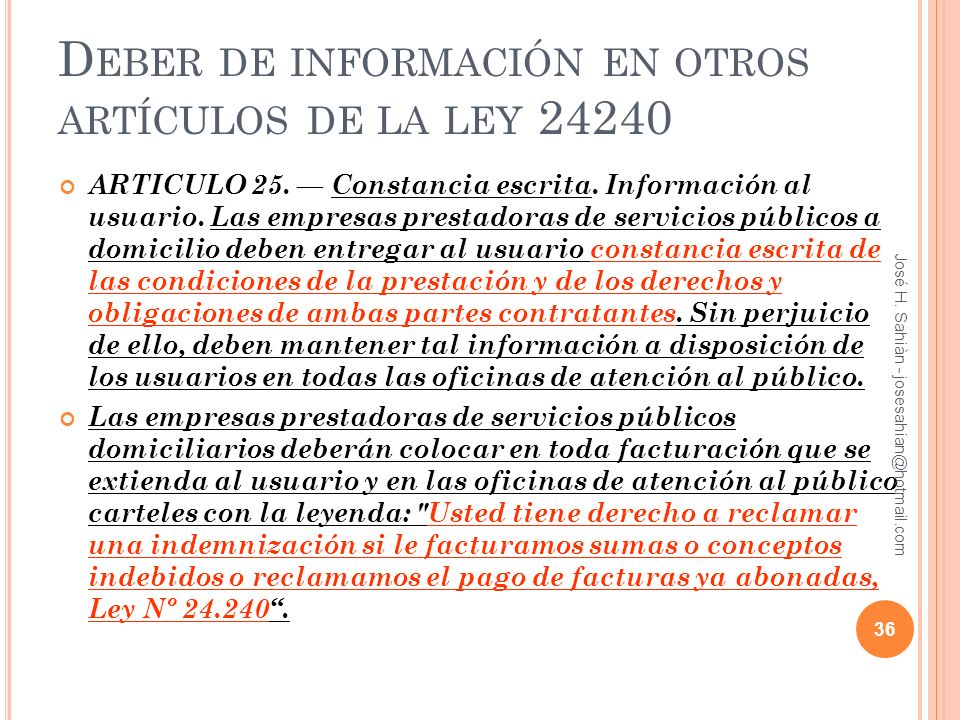 Deber de información en otros artículos de la ley 24240
