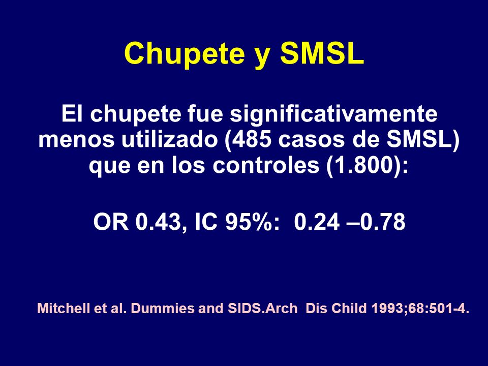 Chupete y SMSL El chupete fue significativamente menos utilizado (485 casos de SMSL) que en los controles (1.800):