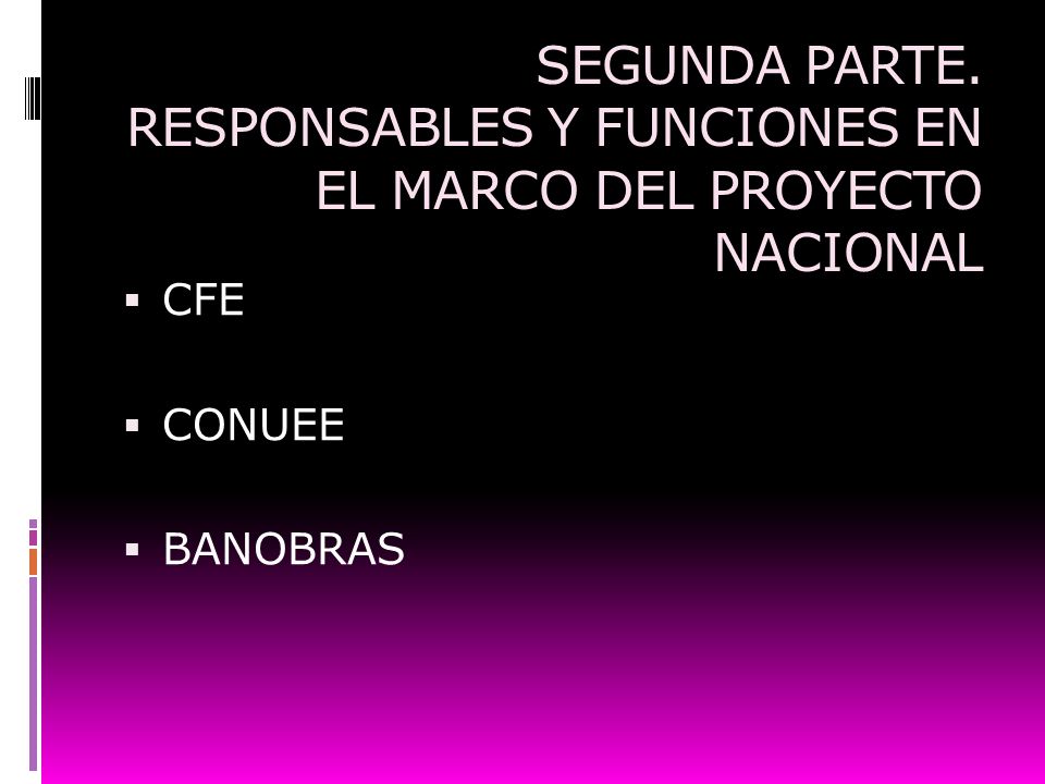 SEGUNDA PARTE. RESPONSABLES Y FUNCIONES EN EL MARCO DEL PROYECTO NACIONAL