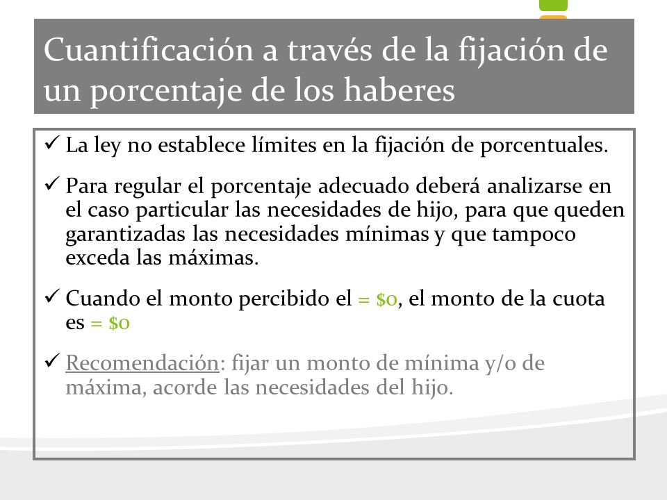 Cuantificación a través de la fijación de un porcentaje de los haberes