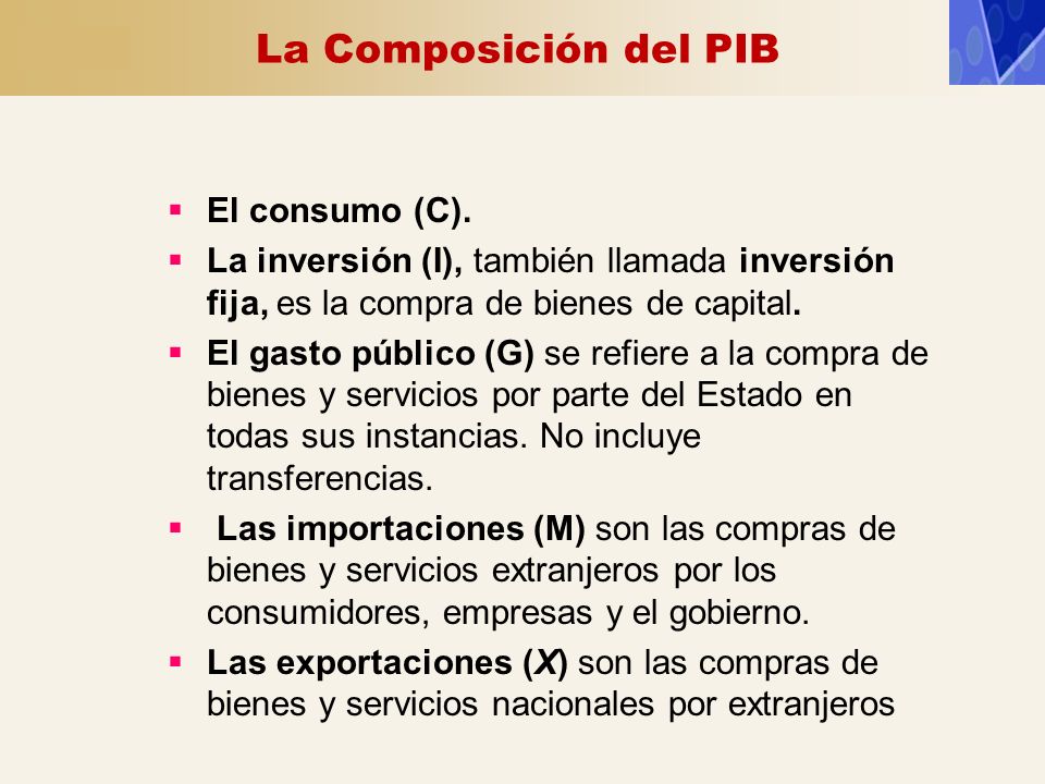 La Composición del PIB El consumo (C).