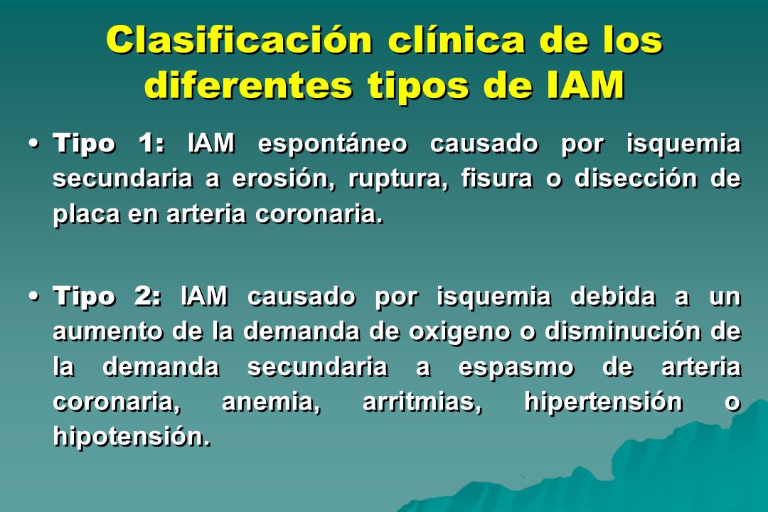 Clasificación clínica de los diferentes tipos de IAM