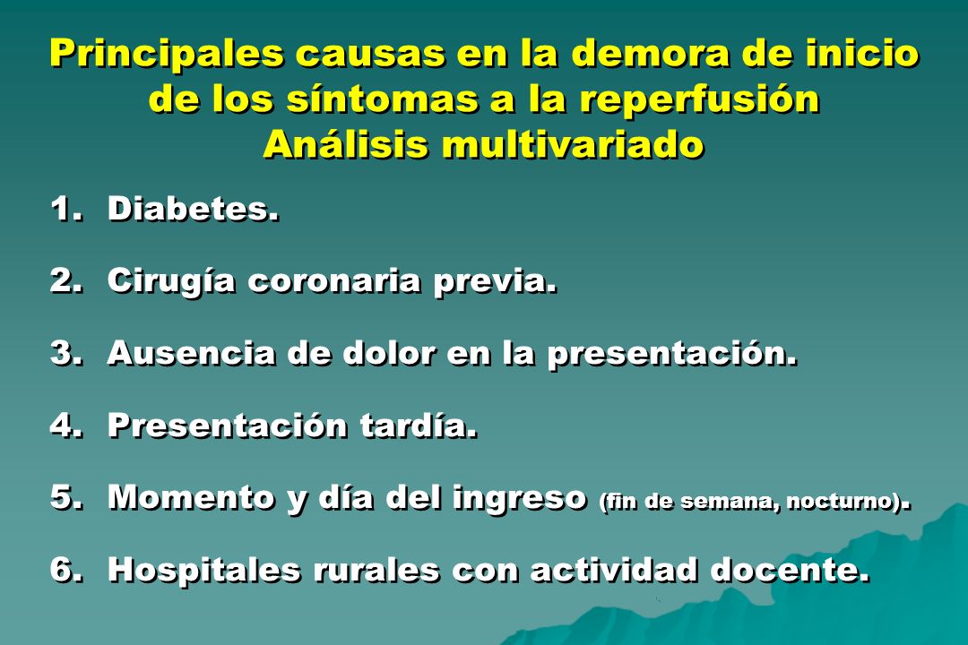 Principales causas en la demora de inicio de los síntomas a la reperfusión Análisis multivariado