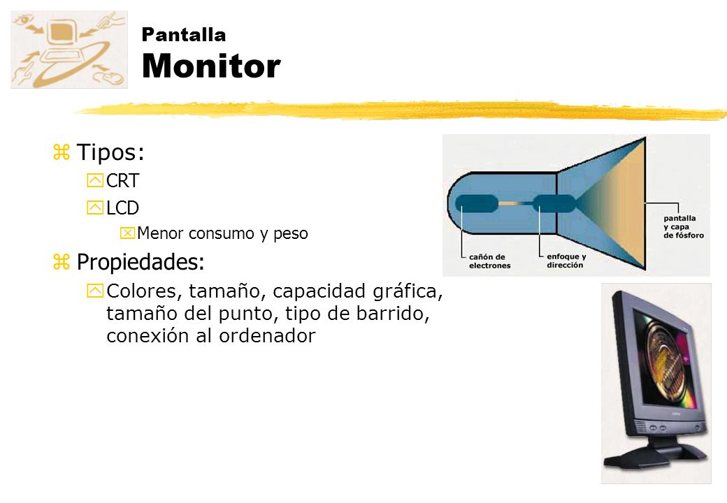 Tipos: Propiedades: Pantalla Monitor CRT LCD
