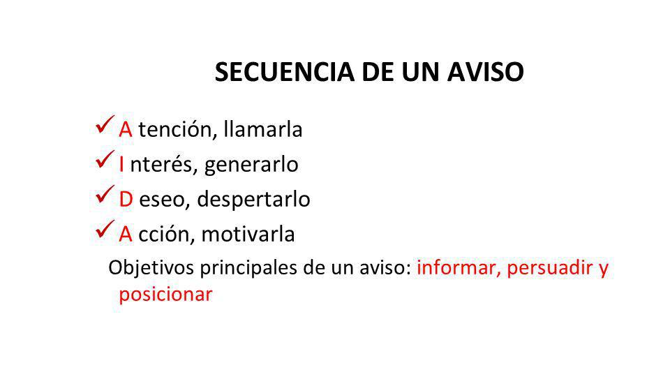 SECUENCIA DE UN AVISO A tención, llamarla I nterés, generarlo