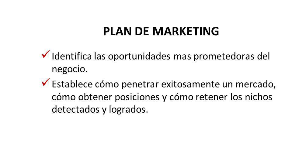 PLAN DE MARKETING Identifica las oportunidades mas prometedoras del negocio.