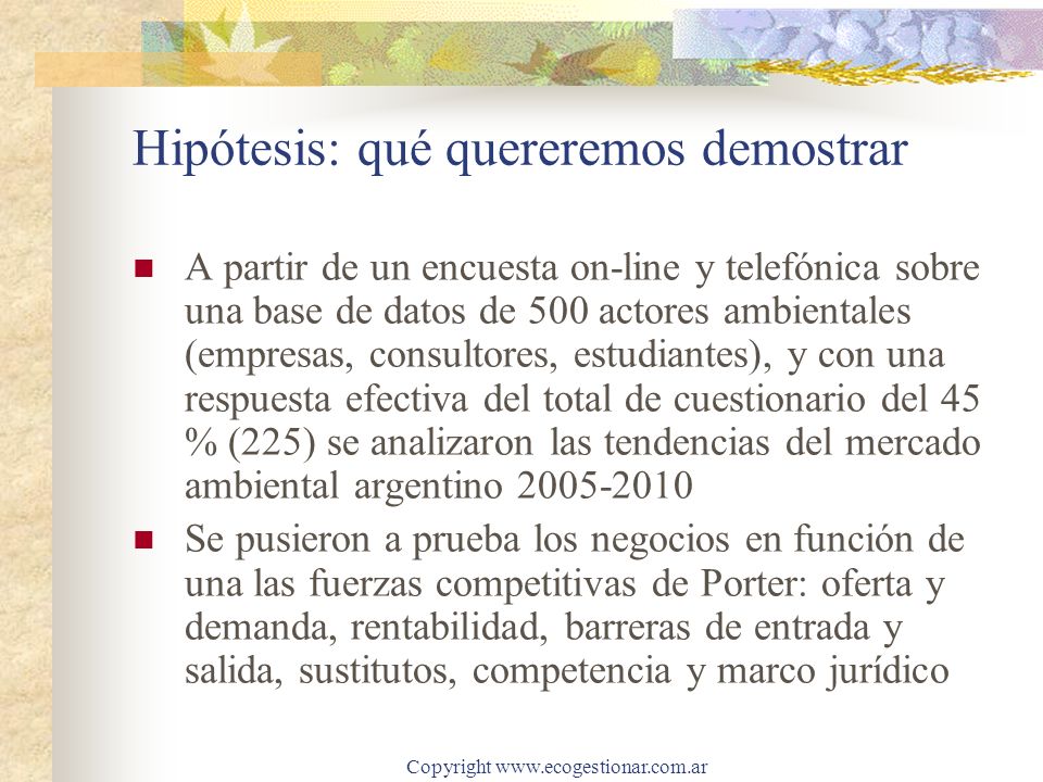 Hipótesis: qué quereremos demostrar