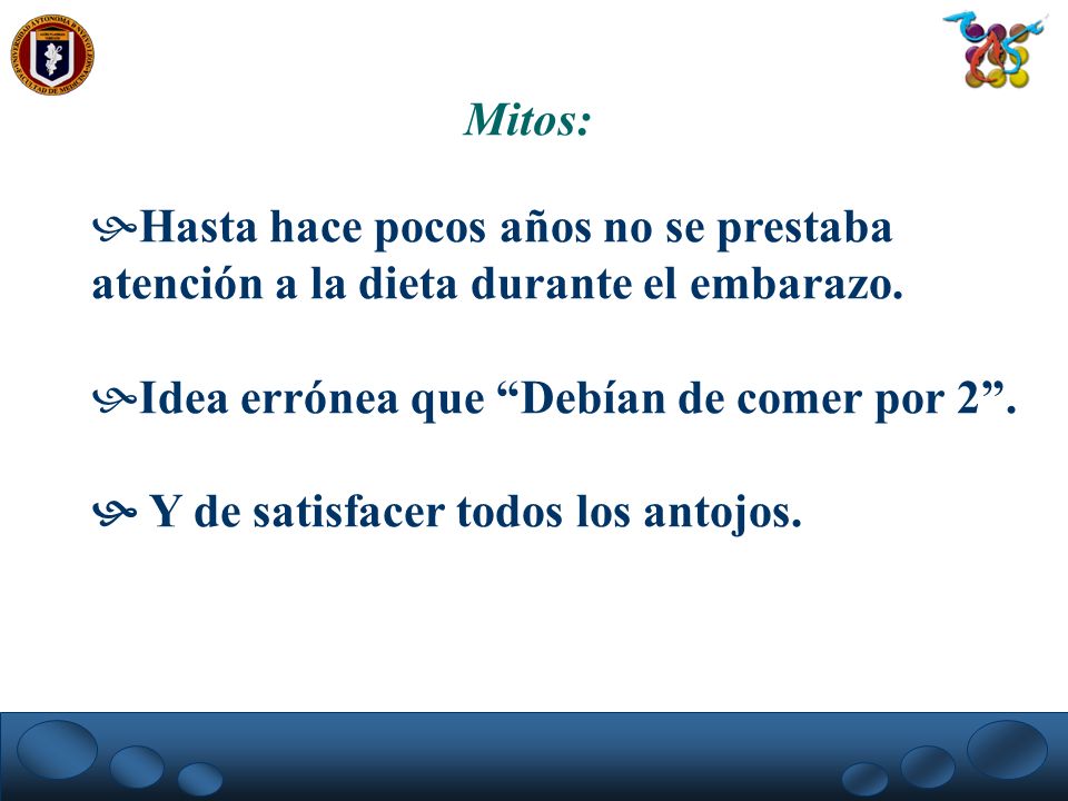 Mitos: Hasta hace pocos años no se prestaba atención a la dieta durante el embarazo. Idea errónea que Debían de comer por 2 .