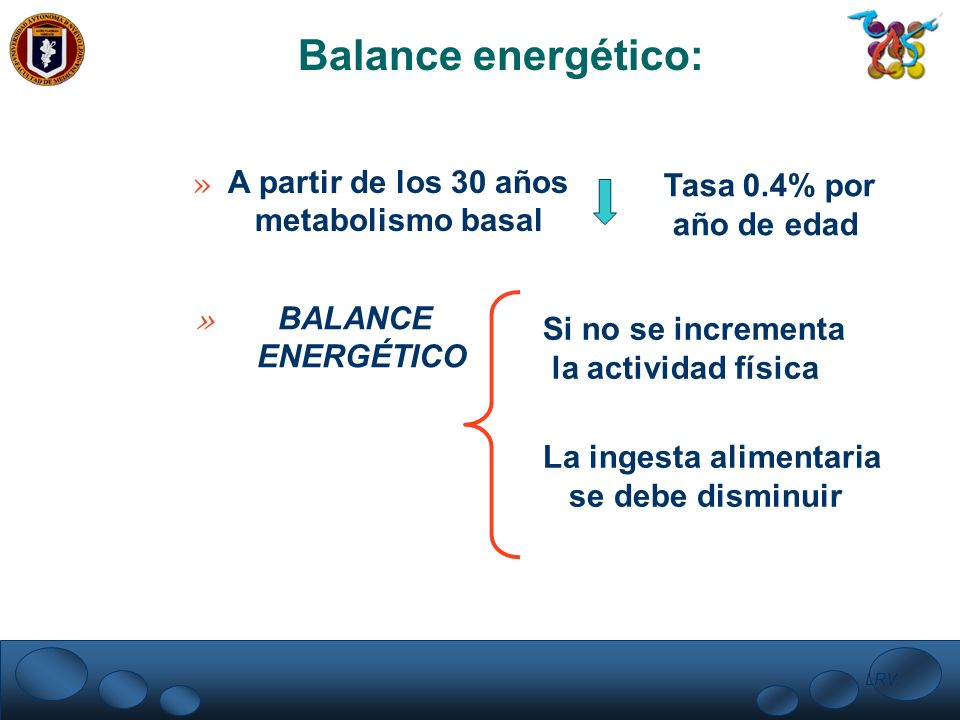 Balance energético: » A partir de los 30 años metabolismo basal