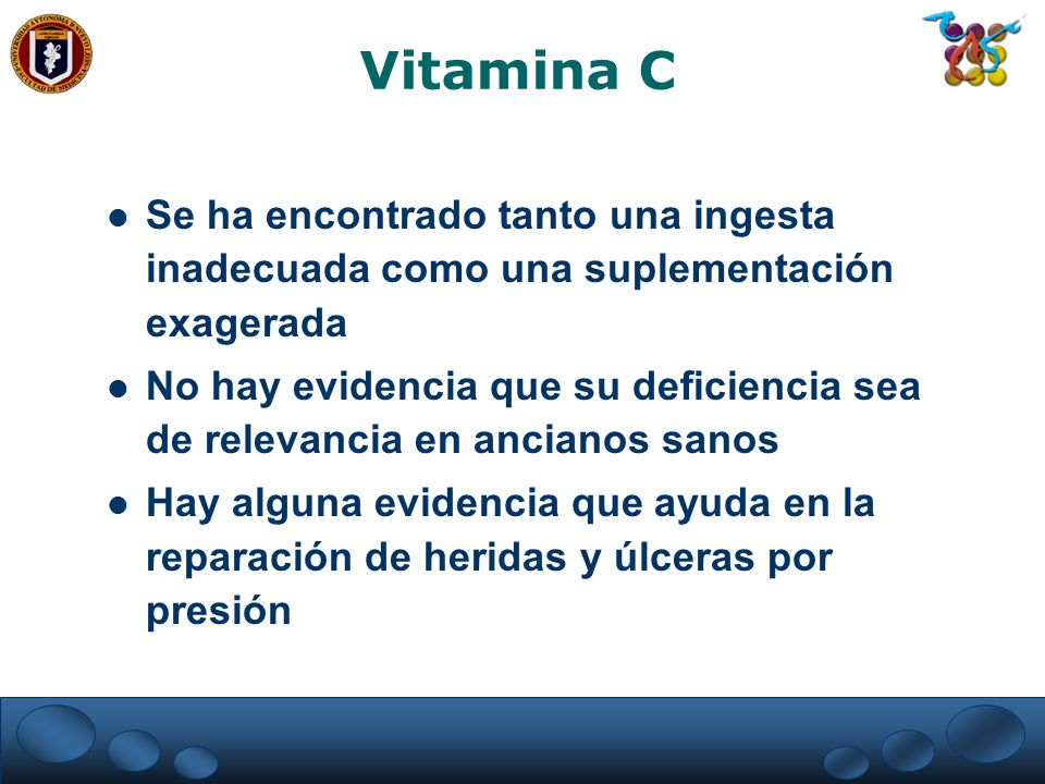 Vitamina C Se ha encontrado tanto una ingesta inadecuada como una suplementación exagerada.
